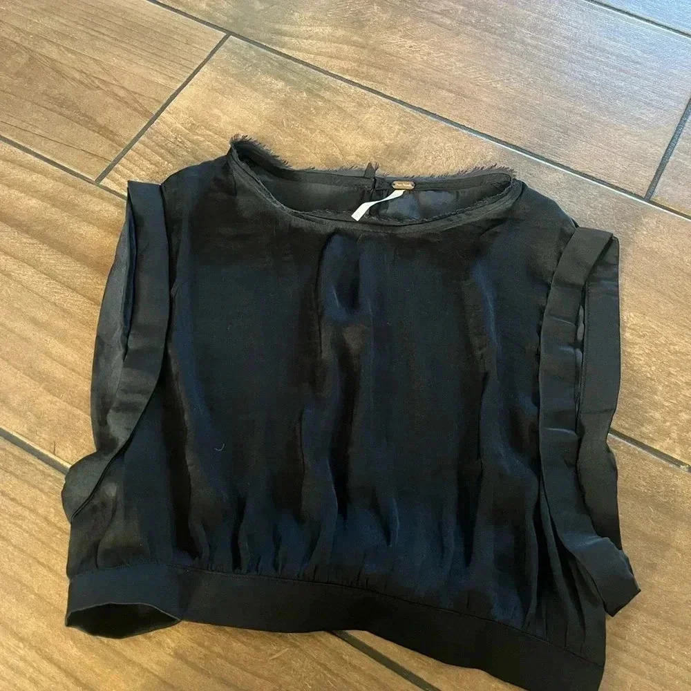 Free people black silk sleeveless crop top XS